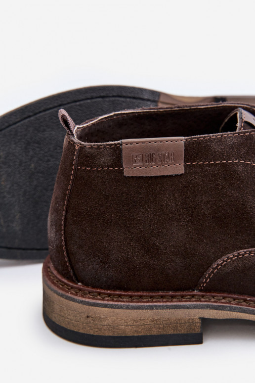 Semišové topánky pánske so šnúrkami Big Star OO174145 tmavohnedá