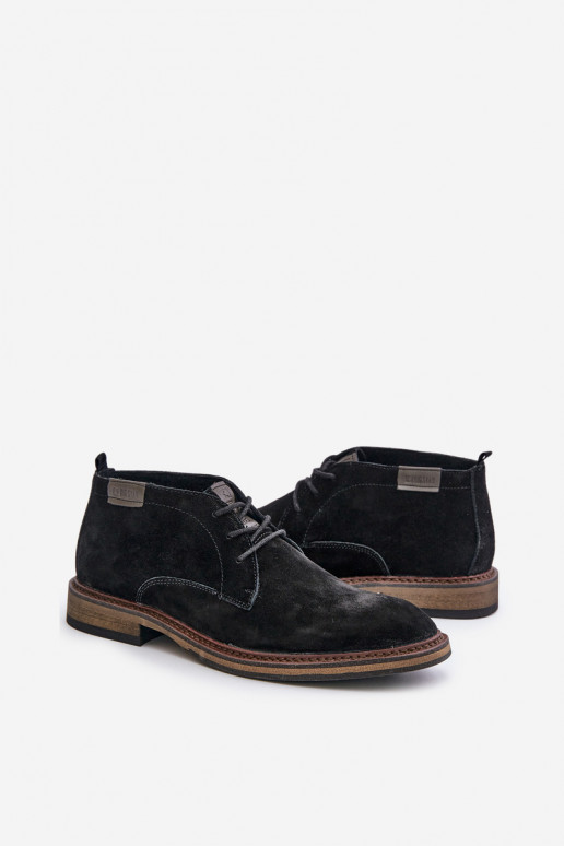 Semišové topánky pánske so šnúrkami Big Star OO174146 čierna