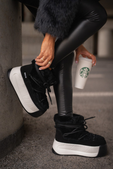 Kožené Snehule Dámske Zapnuté hrubej podrážke s kožušinou Big Star OO274A206 čierna