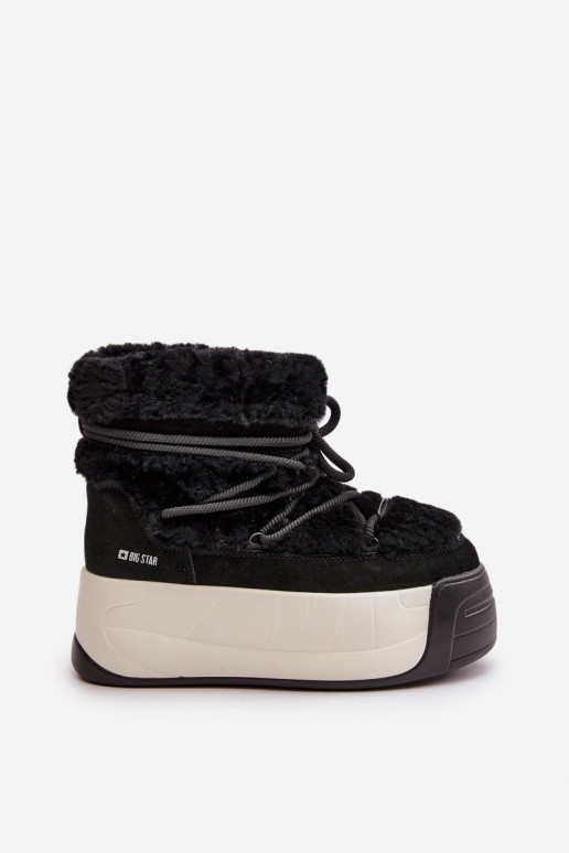 Kožené Snehule Dámske Zapnuté hrubej podrážke s kožušinou Big Star OO274A206 čierna Kožené Snehule Dámske Zapnuté hrubej podrážke s kožušinou Big Star OO274A206 čierna