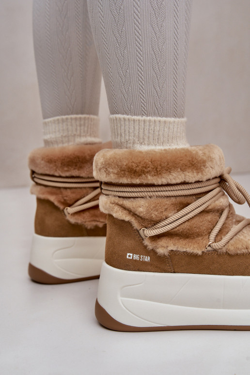Kožené Snehule Dámske Zapnuté hrubej podrážke s kožušinou Big Star OO274A207 Hnedá farba Kožené Snehule Dámske Zapnuté hrubej podrážke s kožušinou Big Star OO274A207 Hnedá farba