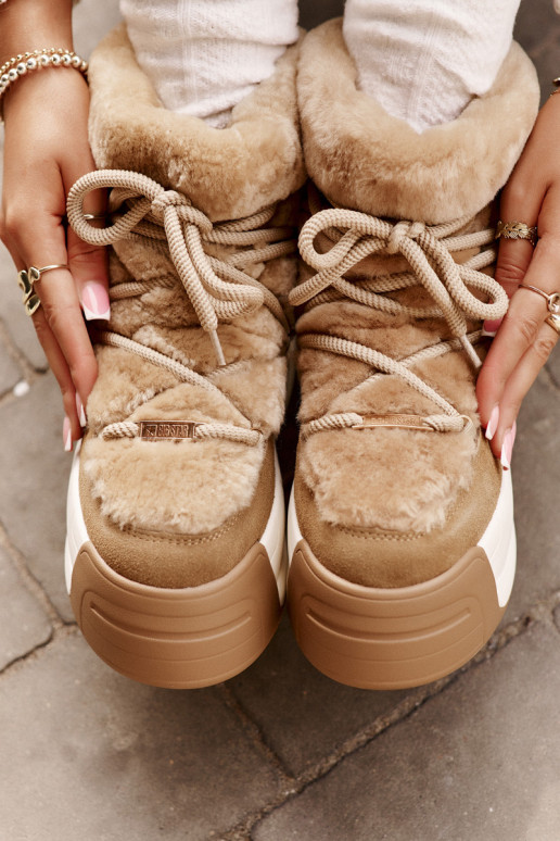 Kožené Snehule Dámske Zapnuté hrubej podrážke s kožušinou Big Star OO274A207 Hnedá farba Kožené Snehule Dámske Zapnuté hrubej podrážke s kožušinou Big Star OO274A207 Hnedá farba