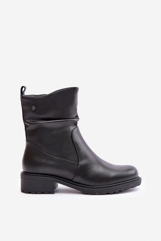 Kožené Dámske čižmy zahriať sa S volánikmi čierna Vinceza 66714