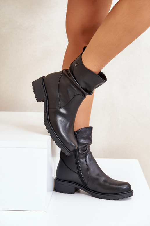 Kožené Dámske čižmy zahriať sa S volánikmi čierna Vinceza 66714