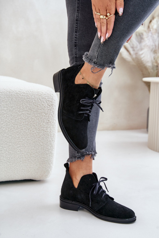 Zazoo 2959 zo semišu topánky Oksfordki so šnúrkami so širokými podpätkami čierna Zazoo 2959 zo semišu topánky Oksfordki so šnúrkami so širokými podpätkami čierna