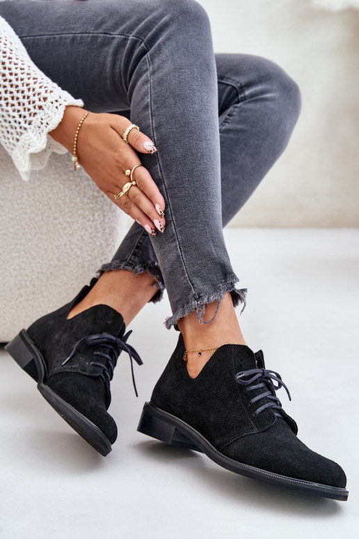 Zazoo 2959 zo semišu topánky Oksfordki so šnúrkami so širokými podpätkami čierna Zazoo 2959 zo semišu topánky Oksfordki so šnúrkami so širokými podpätkami čierna