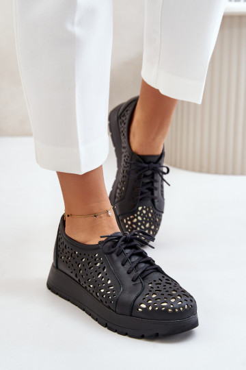 Zazoo 2973 Kožené topánky s platformou s prelamovanými prvkami čierna