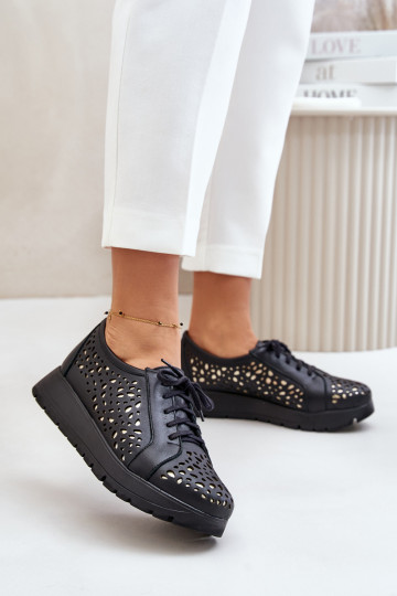 Zazoo 2973 Kožené topánky s platformou s prelamovanými prvkami čierna 2