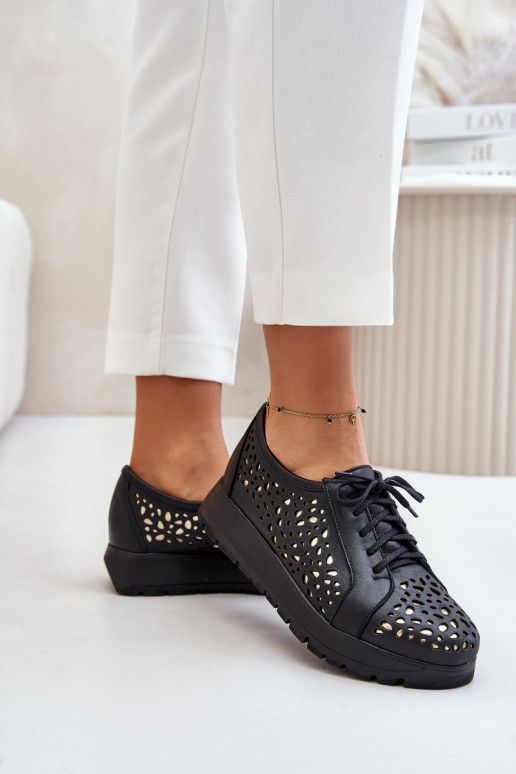 Zazoo 2973 Kožené topánky s platformou s prelamovanými prvkami čierna Zazoo 2973 Kožené topánky s platformou s prelamovanými prvkami čierna