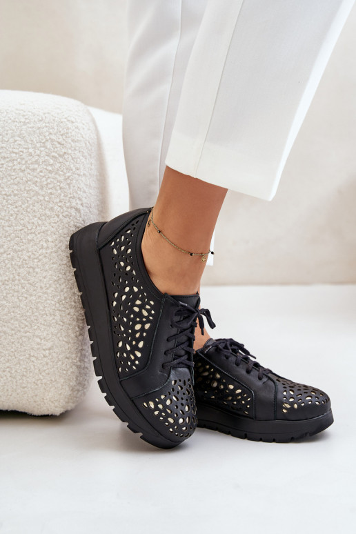 Zazoo 2973 Kožené topánky s platformou s prelamovanými prvkami čierna Zazoo 2973 Kožené topánky s platformou s prelamovanými prvkami čierna