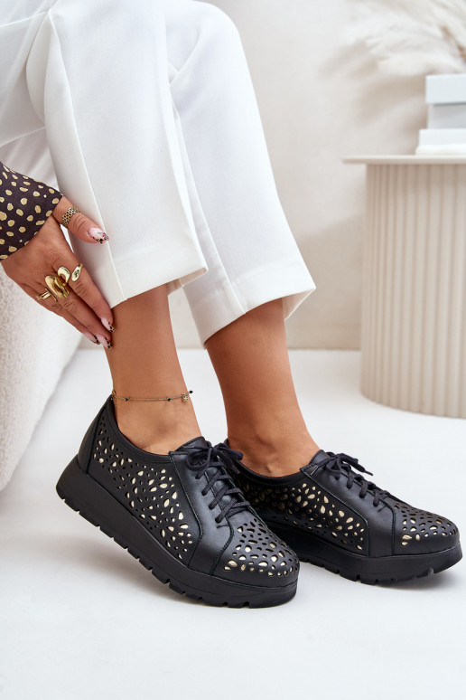 Zazoo 2973 Kožené topánky s platformou s prelamovanými prvkami čierna Zazoo 2973 Kožené topánky s platformou s prelamovanými prvkami čierna