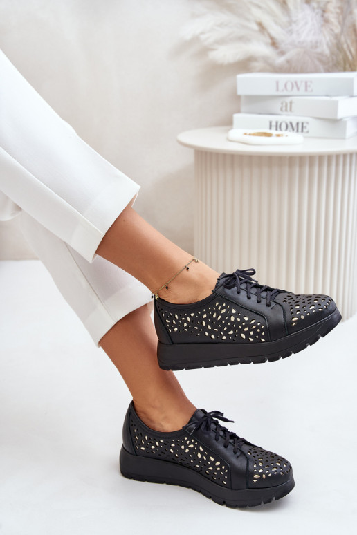 Zazoo 2973 Kožené topánky s platformou s prelamovanými prvkami čierna Zazoo 2973 Kožené topánky s platformou s prelamovanými prvkami čierna