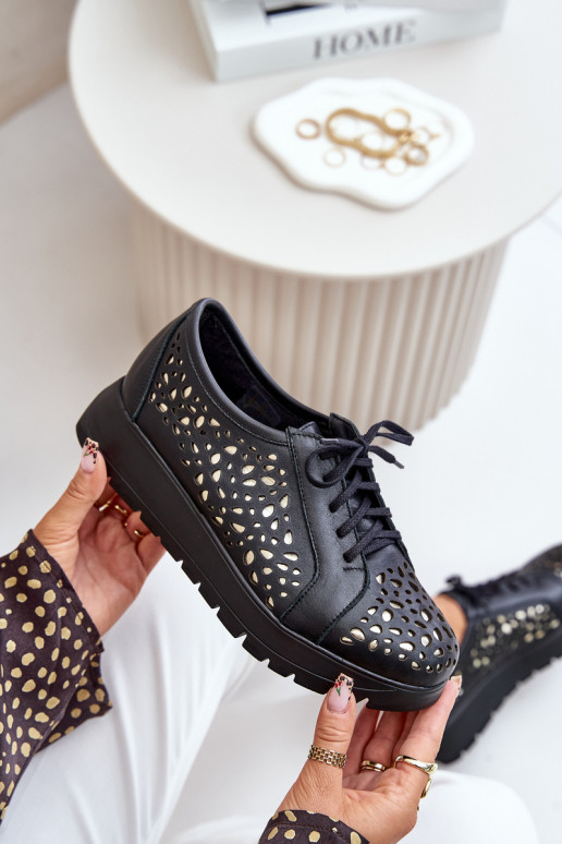 Zazoo 2973 Kožené topánky s platformou s prelamovanými prvkami čierna Zazoo 2973 Kožené topánky s platformou s prelamovanými prvkami čierna