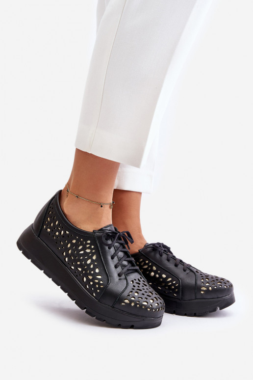 Zazoo 2973 Kožené topánky s platformou s prelamovanými prvkami čierna Zazoo 2973 Kožené topánky s platformou s prelamovanými prvkami čierna