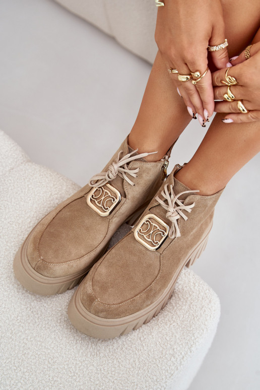 Zazoo 2952 Semišové topánky so zlatými detailmi béžová Zazoo 2952 Semišové topánky so zlatými detailmi béžová