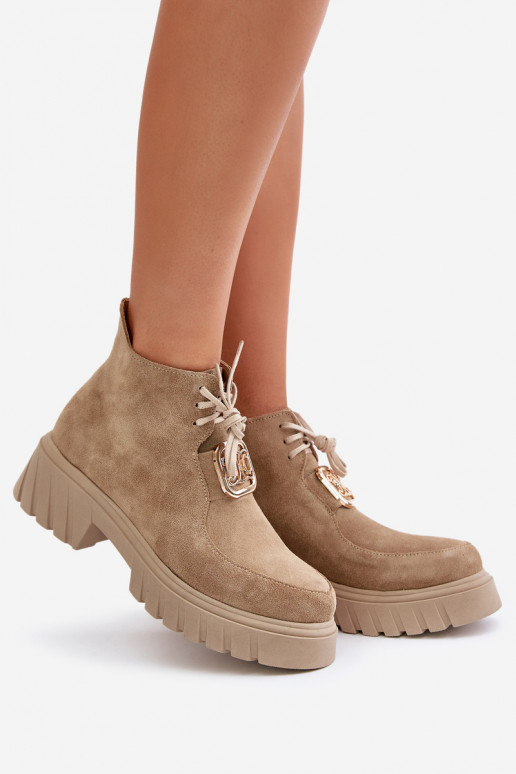 Zazoo 2952 Semišové topánky so zlatými detailmi béžová Zazoo 2952 Semišové topánky so zlatými detailmi béžová