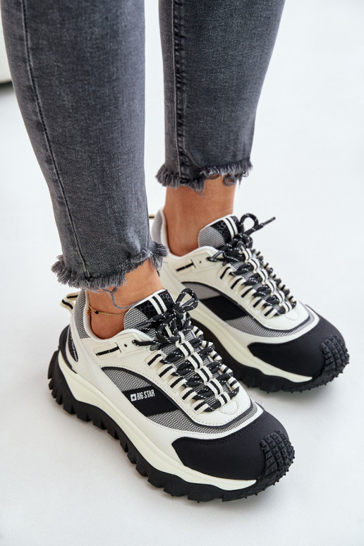 Kožené Tenisky model obuvi Dámske s platformou Big Star OO274A220 HI-POLY SYSTEM biely-čierna Kožené Tenisky model obuvi Dámske s platformou Big Star OO274A220 HI-POLY SYSTEM biely-čierna