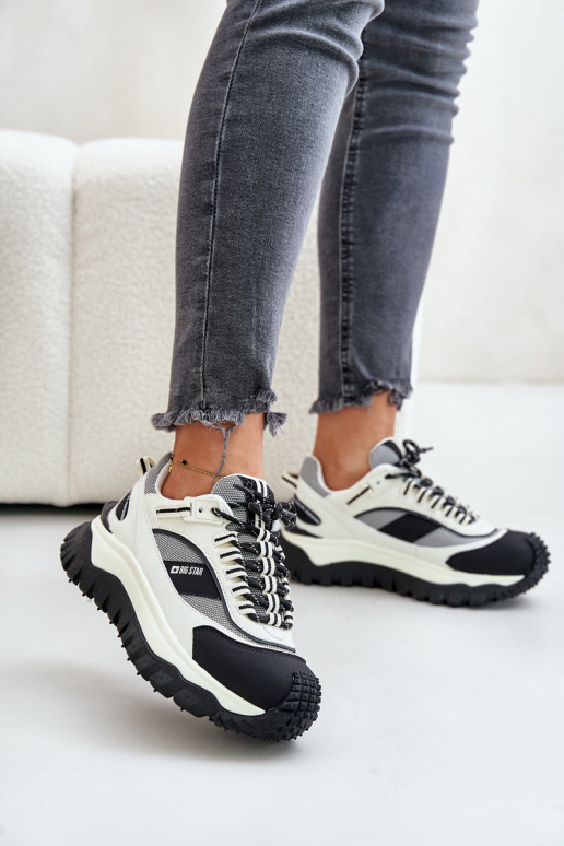 Kožené Tenisky model obuvi Dámske s platformou Big Star OO274A220 HI-POLY SYSTEM biely-čierna Kožené Tenisky model obuvi Dámske s platformou Big Star OO274A220 HI-POLY SYSTEM biely-čierna