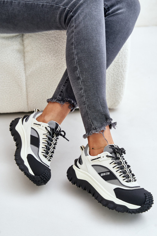 Kožené Tenisky model obuvi Dámske s platformou Big Star OO274A220 HI-POLY SYSTEM biely-čierna Kožené Tenisky model obuvi Dámske s platformou Big Star OO274A220 HI-POLY SYSTEM biely-čierna