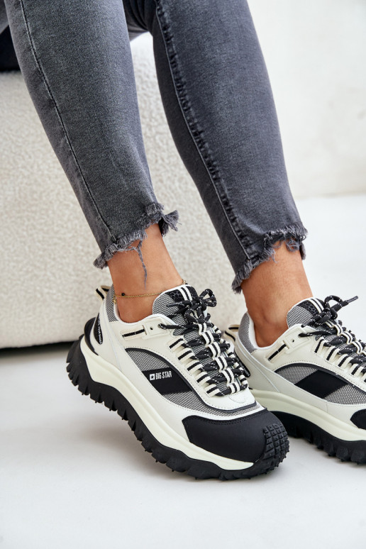 Kožené Tenisky model obuvi Dámske s platformou Big Star OO274A220 HI-POLY SYSTEM biely-čierna Kožené Tenisky model obuvi Dámske s platformou Big Star OO274A220 HI-POLY SYSTEM biely-čierna