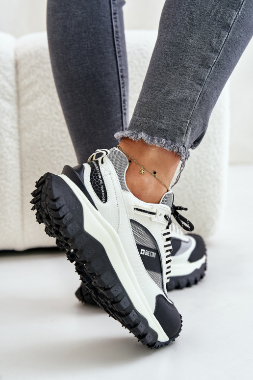 Kožené Tenisky model obuvi Dámske s platformou Big Star OO274A220 HI-POLY SYSTEM biely-čierna Kožené Tenisky model obuvi Dámske s platformou Big Star OO274A220 HI-POLY SYSTEM biely-čierna