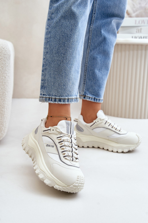 Kožené Tenisky model obuvi Dámske s platformou Big Star OO274A221 HI-POLY SYSTEM biela farba Kožené Tenisky model obuvi Dámske s platformou Big Star OO274A221 HI-POLY SYSTEM biela farba