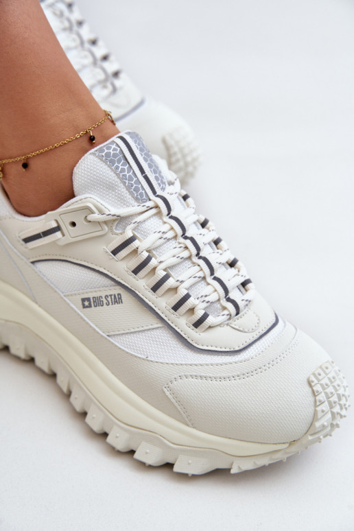 Kožené Tenisky model obuvi Dámske s platformou Big Star OO274A221 HI-POLY SYSTEM biela farba Kožené Tenisky model obuvi Dámske s platformou Big Star OO274A221 HI-POLY SYSTEM biela farba