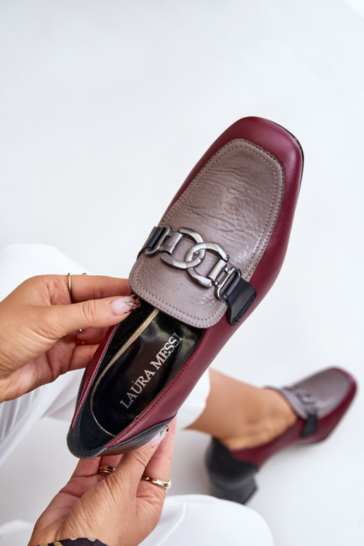 Kožené Topánky s podpätkami so zlatými detailmi Laura Messi 2861 bordová Kožené Topánky s podpätkami so zlatými detailmi Laura Messi 2861 bordová