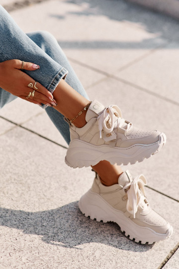 Dámske Kožené Tenisky model obuvi béžová CheBello 4583