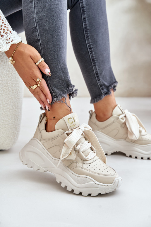 Dámske Kožené Tenisky model obuvi béžová CheBello 4583