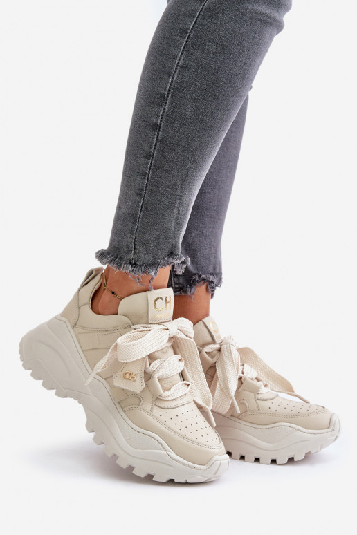 Dámske Kožené Tenisky model obuvi béžová CheBello 4583