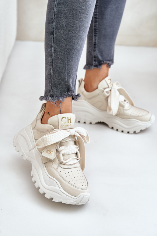 Dámske Kožené Tenisky model obuvi béžová CheBello 4583
