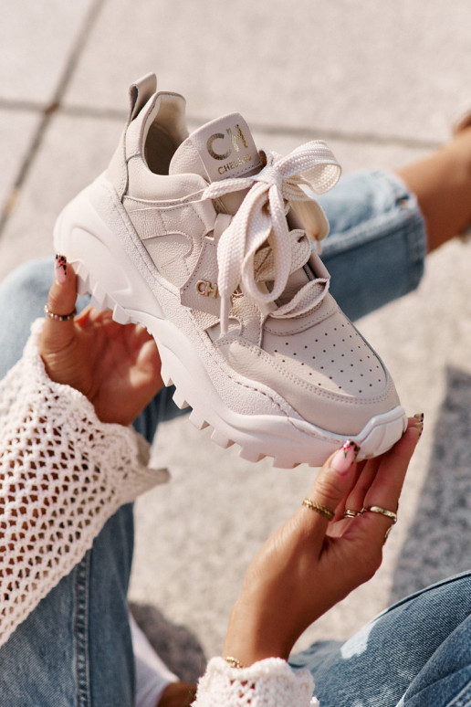 Dámske Kožené Tenisky model obuvi béžová CheBello 4583