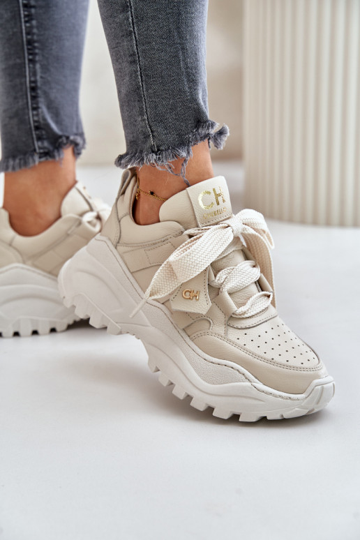 Dámske Kožené Tenisky model obuvi béžová CheBello 4583