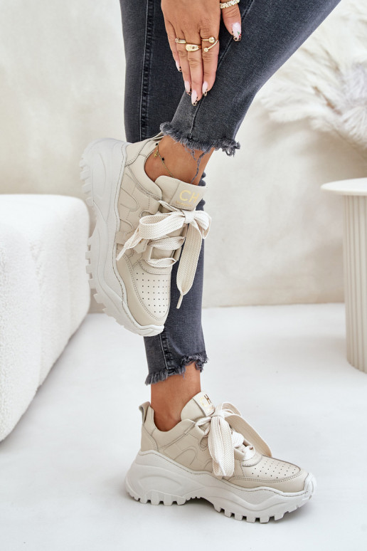 Dámske Kožené Tenisky model obuvi béžová CheBello 4583