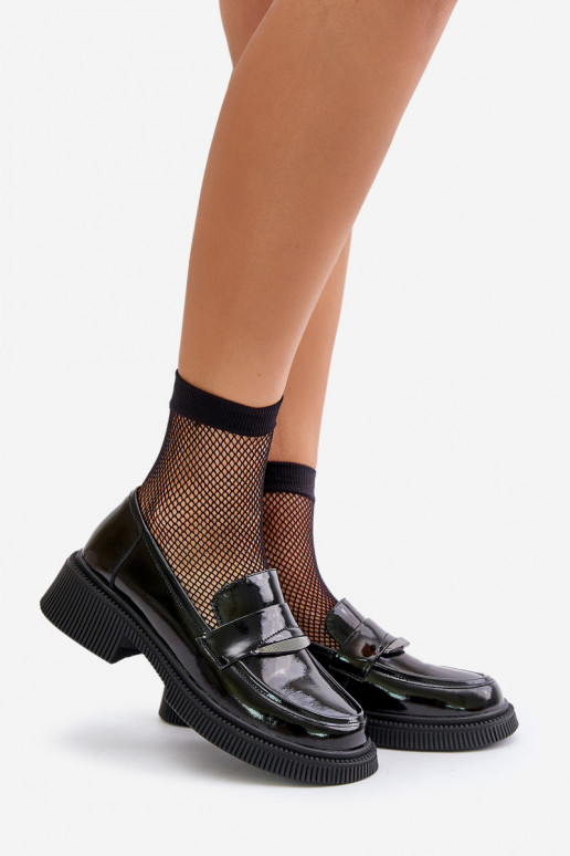 Lakované mokasíny Mokasíny Dámske s ozdobami D&A LZ42-031 čierna