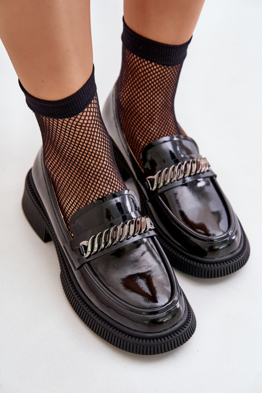 Dámske Lakované mokasíny Mokasíny s ozdobami D&A LZ42-030 čierna Dámske Lakované mokasíny Mokasíny s ozdobami D&A LZ42-030 čierna