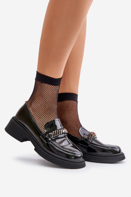 Dámske Lakované mokasíny Mokasíny s ozdobami D&A LZ42-030 čierna Dámske Lakované mokasíny Mokasíny s ozdobami D&A LZ42-030 čierna