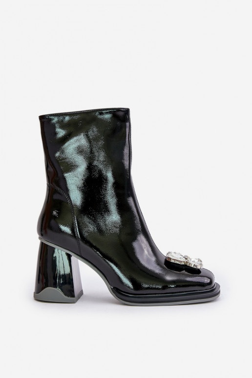 s lakovým efektom Dámske čižmy s ozdobami D&A MR880-019 čierna s lakovým efektom Dámske čižmy s ozdobami D&A MR880-019 čierna