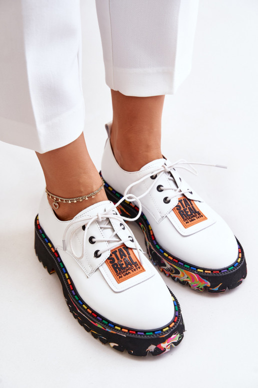 Kožené topánky Dámske so šnúrkami Artiker 55C0500 biela farba Kožené topánky Dámske so šnúrkami Artiker 55C0500 biela farba