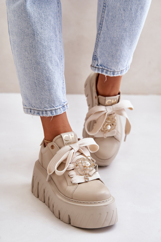 Tenisky model obuvi Dámske s trendovou masívnou podrážkou so zlatými detailmi CheBello 4530 béžová Tenisky model obuvi Dámske s trendovou masívnou podrážkou so zlatými detailmi CheBello 4530 béžová