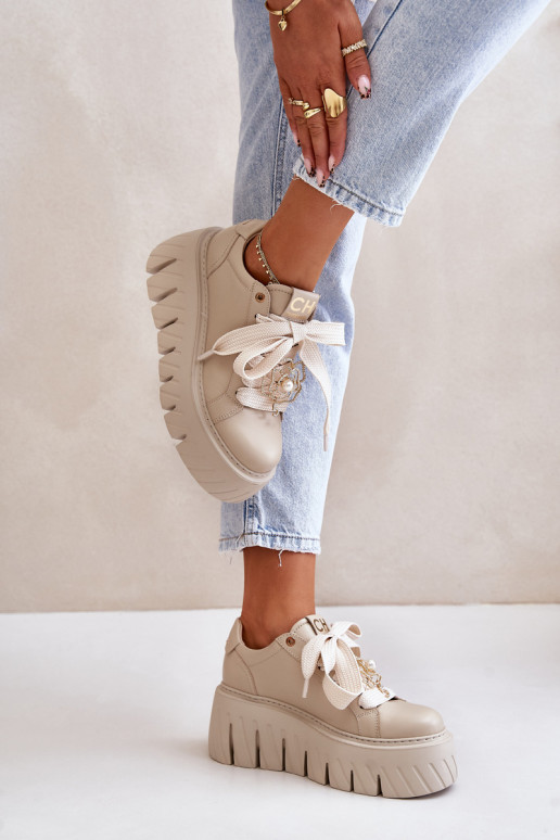 Tenisky model obuvi Dámske s trendovou masívnou podrážkou so zlatými detailmi CheBello 4530 béžová Tenisky model obuvi Dámske s trendovou masívnou podrážkou so zlatými detailmi CheBello 4530 béžová