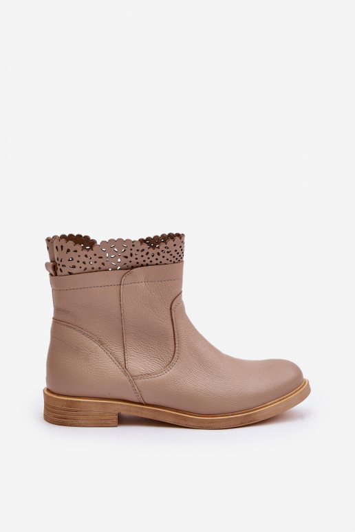 nízke podpätky pre ženy so širokými podpätkami Kožené LeInski 3624 béžová