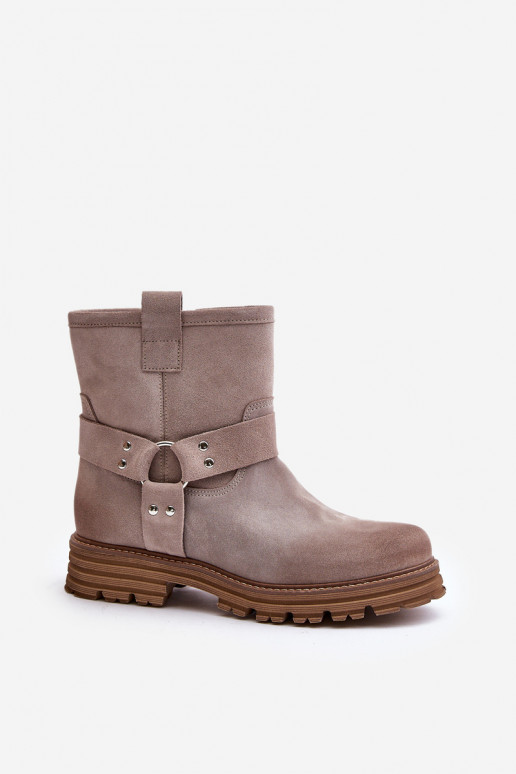 Semišové topánky Dámske so širokými podpätkami LeInski 3610 farba cappuccino Semišové topánky Dámske so širokými podpätkami LeInski 3610 farba cappuccino