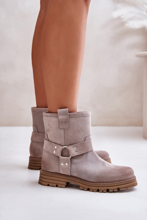 Semišové topánky Dámske so širokými podpätkami LeInski 3610 farba cappuccino Semišové topánky Dámske so širokými podpätkami LeInski 3610 farba cappuccino