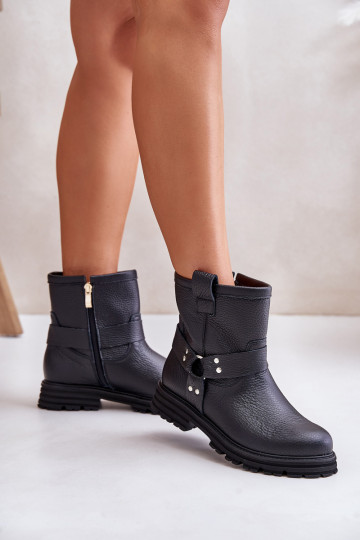 Kožené Dámske čižmy so širokými podpätkami LeInski 3610 čierna