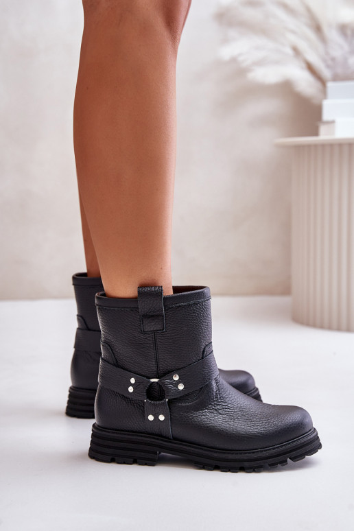 Kožené Dámske čižmy so širokými podpätkami LeInski 3610 čierna Kožené Dámske čižmy so širokými podpätkami LeInski 3610 čierna