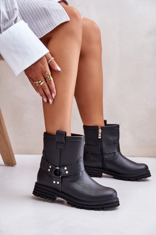 Kožené Dámske čižmy so širokými podpätkami LeInski 3610 čierna Kožené Dámske čižmy so širokými podpätkami LeInski 3610 čierna