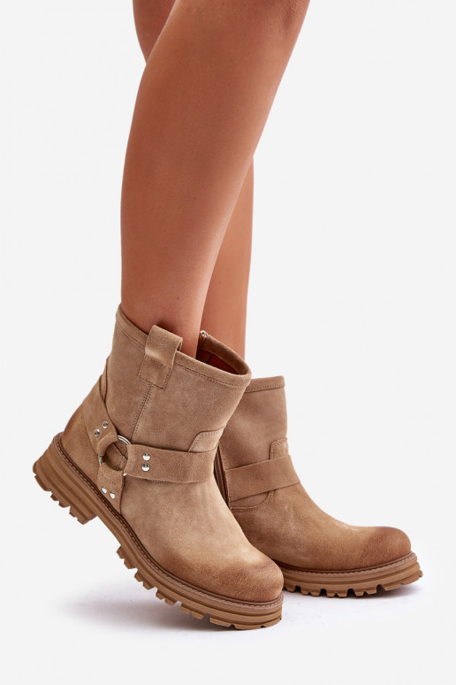 Semišové topánky Dámske so širokými podpätkami LeInski 3610 béžová Semišové topánky Dámske so širokými podpätkami LeInski 3610 béžová