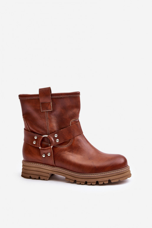 Kožené Dámske čižmy so širokými podpätkami LeInski 3610 Hnedá farba